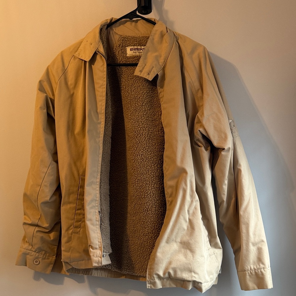 Men’s Small Beige Sherpa-Lined Shirt Jacket